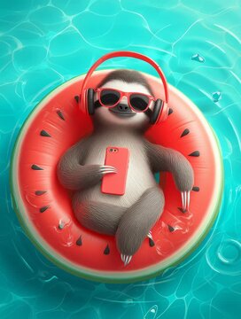 sloth floating in pool