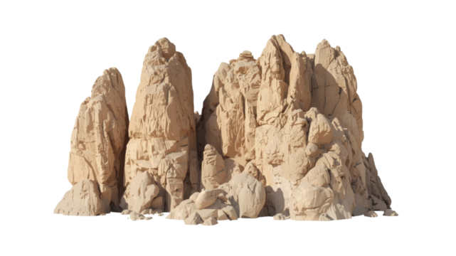 Majestic Sandstone Rock Formation, Desert Landscape, Isolated on Transparent Background
