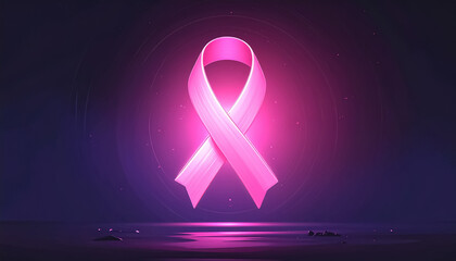​A shimmering pink ribbon against a dark background, representing cancer awareness.