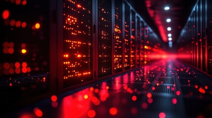 Dark, illuminated server room