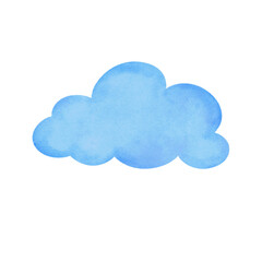Watercolor blue cloud illustration, fluffy pastel sky element isolated, soft hand painted design for kids and decor.