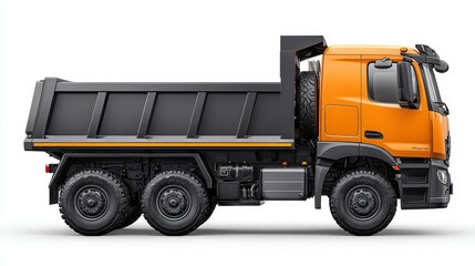 Construction machine loader lift with full load isolated dump truck profile industrial site high-resolution image