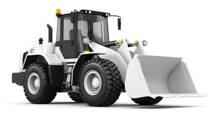 Naklejka premium Construction machine work wheel loader with bucket lifted in action industrial setting front angle view