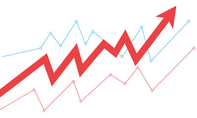Red arrow graph showing upward trend isolated on transparent background