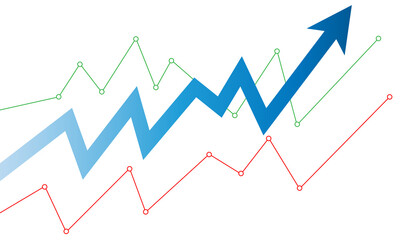 Upward trending graph with multiple lines isolated on transparent background