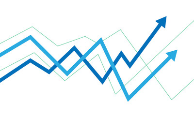 Multiple blue arrows showing upward trend isolated on transparent background