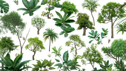 Diverse Collection of Tropical and Subtropical Trees and Plants - Isolated on Transparent Background