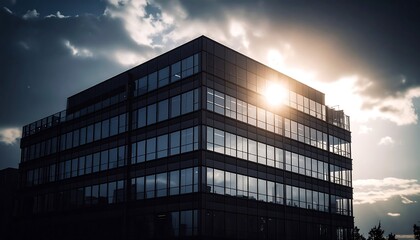 Fototapeta premium Modern office building at sunset