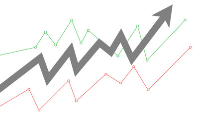 Upward trending graph with arrow isolated on transparent background