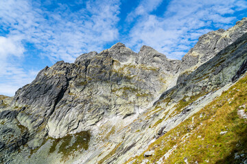 A section of the Main Ridge of the Tatra Mountains, often climbed by mountaineers due to the beautiful climb along the exposed ridge to the summit of Zabi Kon, High Tatras. © gubernat