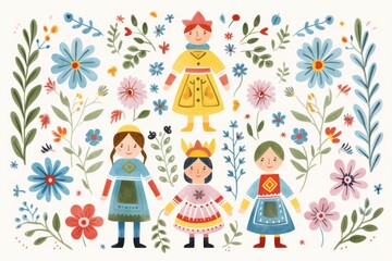 Fototapeta premium Hungarian children pattern art drawing representation.