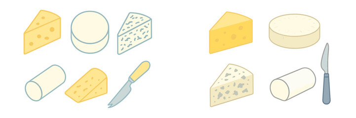 Collection of diverse cheese varieties including cheddar, brie, blue cheese, and goat cheese with a serving knife