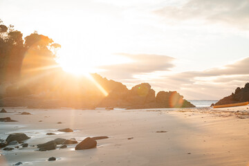Golden morning sunlight washing over the beach at Seal Rocks, NSW