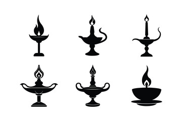 brass deepak bundle set linocut style silhouette vector illustration on white background