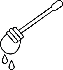 Black outline honey dipper with dripping honey drops on white background vector
