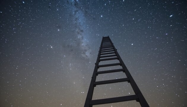 Climbing the Stars Under a Vast Night Sky Filled With Countless Shining Stars