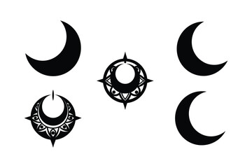 moon symbol bundle set linocut style silhouette vector illustration on white background