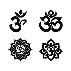 om symbol bundle set linocut style silhouette vector illustration on white background