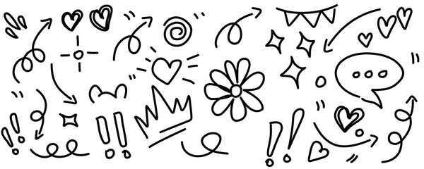 Hand drawn simple elements set. Doodle vector illustration
