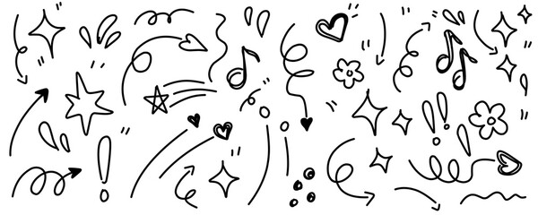 Hand drawn simple elements set. Doodle vector illustration