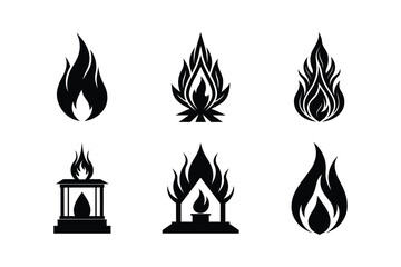sacred fire bundle set linocut style silhouette vector illustration on white background