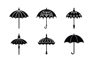 Obraz premium puja umbrella bundle set linocut style silhouette vector illustration on white background
