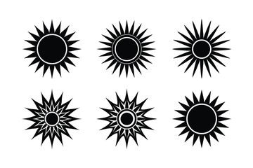 sun symbol bundle set linocut style silhouette vector illustration on white background
