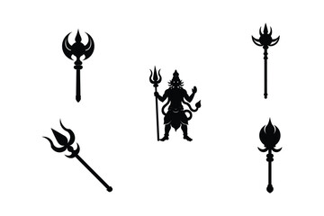 hanuman gada bundle set linocut style silhouette vector illustration on white background
