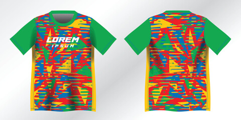 colorful abstract red blue green and yellow background pattern for sport jersey design mockup