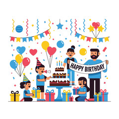 Birthday Celebration Cake, Gifts, Balloons, and Party Accessories