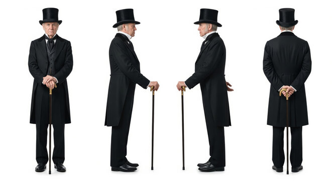 Scrooge in Victorian Outfit with Cane and Top Hat