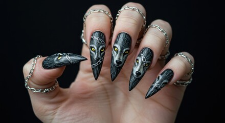 Wolf-themed Nail Art Fierce Fangs and Fierce Style on Fingertips