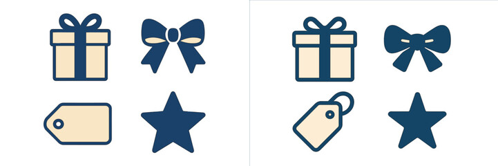 A vibrant collection of various gift boxes, decorative bows, blank price tags, and star symbols, perfect for festive occasions and holiday celebrations