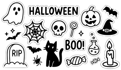 Halloween vector illustrations with spider web and ghosts