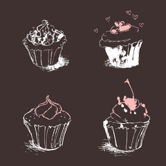 Cupcakes Sketch Silhouette For Pastry Shop - Coffee Shop Set 