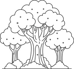 Enchanted Trees Coloring Page, Magical Fantasy Forest Illustration