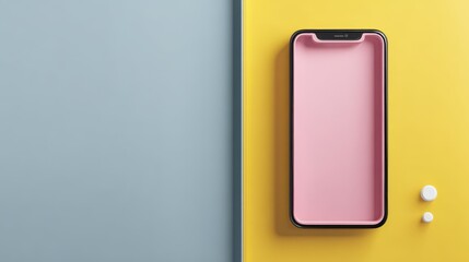 Pink Phone and Pills on Yellow Background