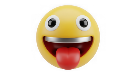 3d rendering of a silly emoji face sticking its tongue out, isolated on transparent background
