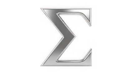 A shiny metallic sigma symbol, isolated on transparent background