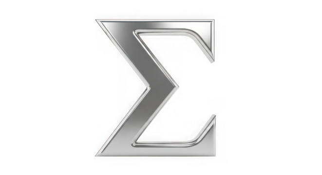 A shiny metallic sigma symbol, isolated on transparent background