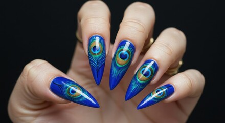Peacock Feather Nail Art Design - Beautiful Blue and Green Manicure