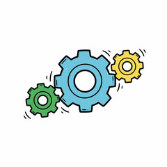 Fototapeta premium Illustration of three interlocked gears, representing teamwork and mechanical processes.