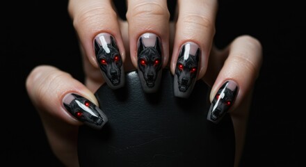Spooky Wolf Face Nail Art Design For Halloween Nails