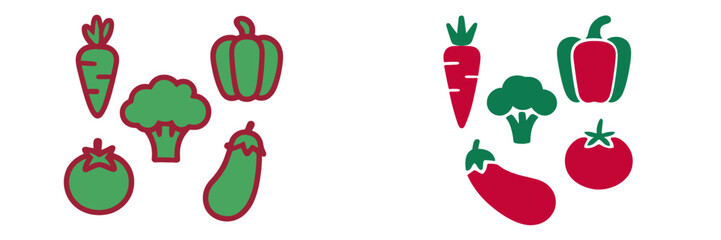 Stylized collection of fresh healthy vegetables in a minimalist flat graphic style with clean lines and simple shapes