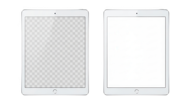 Two tablets with transparent and white screen isolated on transparent background