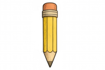 Hand-drawn illustration of a short yellow pencil with an eraser, isolated on a transparent background