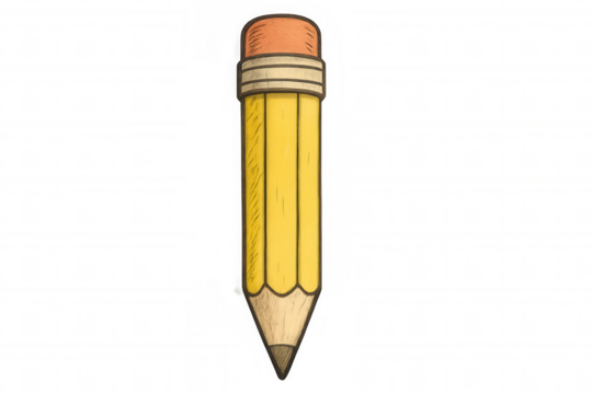 Hand-drawn illustration of a short yellow pencil with an eraser, isolated on a transparent background