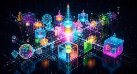 Fototapeta premium Geometric Shapes in Neon Light