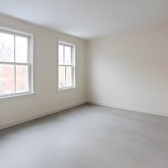 An empty room with two windows letting in natural light, creating a bright and airy space, perfect for showcasing interior design or architectural features