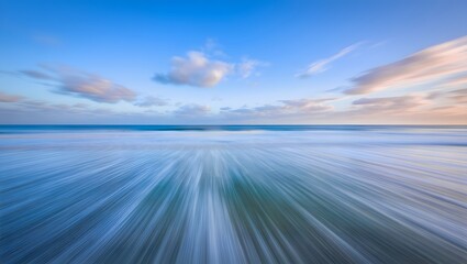A serene coastal view with motion blur and peaceful sky horizon landscape scene